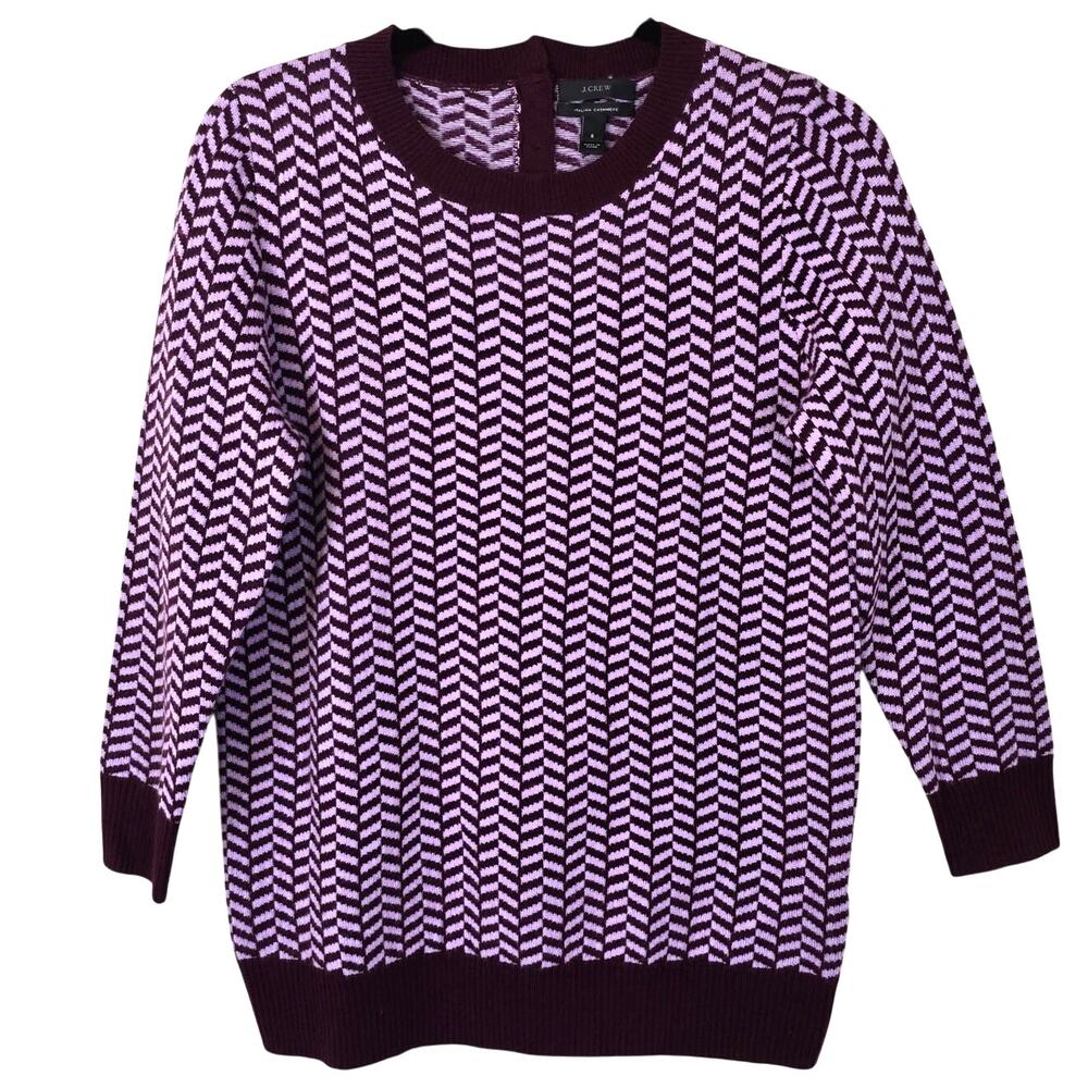 J Crew Collection Cashmere Sweater Women's S Burgundy Herringbone Preppy Classic